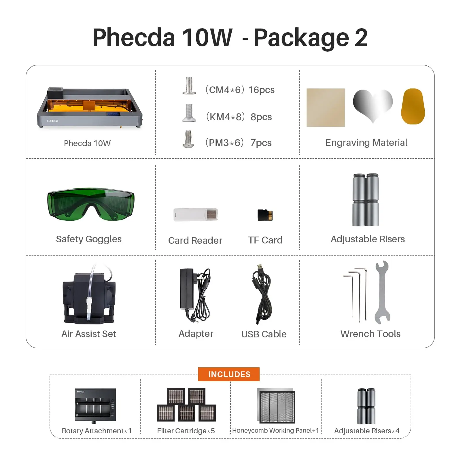 ELEGOO PHECDA 10W Laser Engraver and Cutter with Air Assist ,CNC Laser Engraving and Cutting Machine ,Large Engraving Area