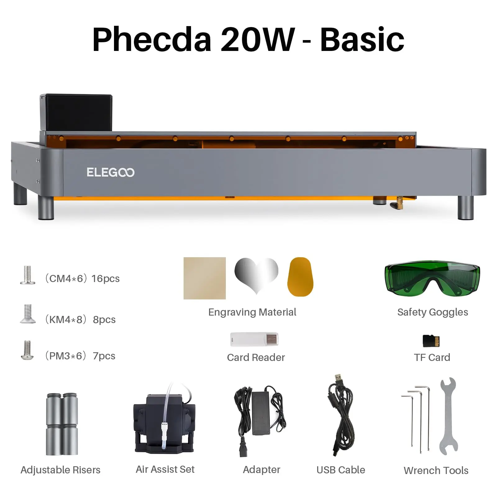 ELEGOO PHECDA 10W Laser Engraver & Cutter with Air Assist, CNC Laser Engraving and Cutting Machine for Wood and Metal, Dark Acrylic, 400x400mm Engraving Area (Basic)