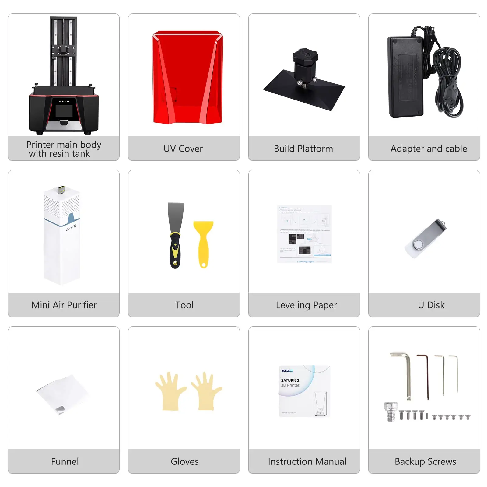 Saturn 2 8K Resin 3D Printer and ELEGOO Mercury XS Bundle Washing and Curing Station and ELEGOO 8K Standard Photopolymer Resin Grey 1000G