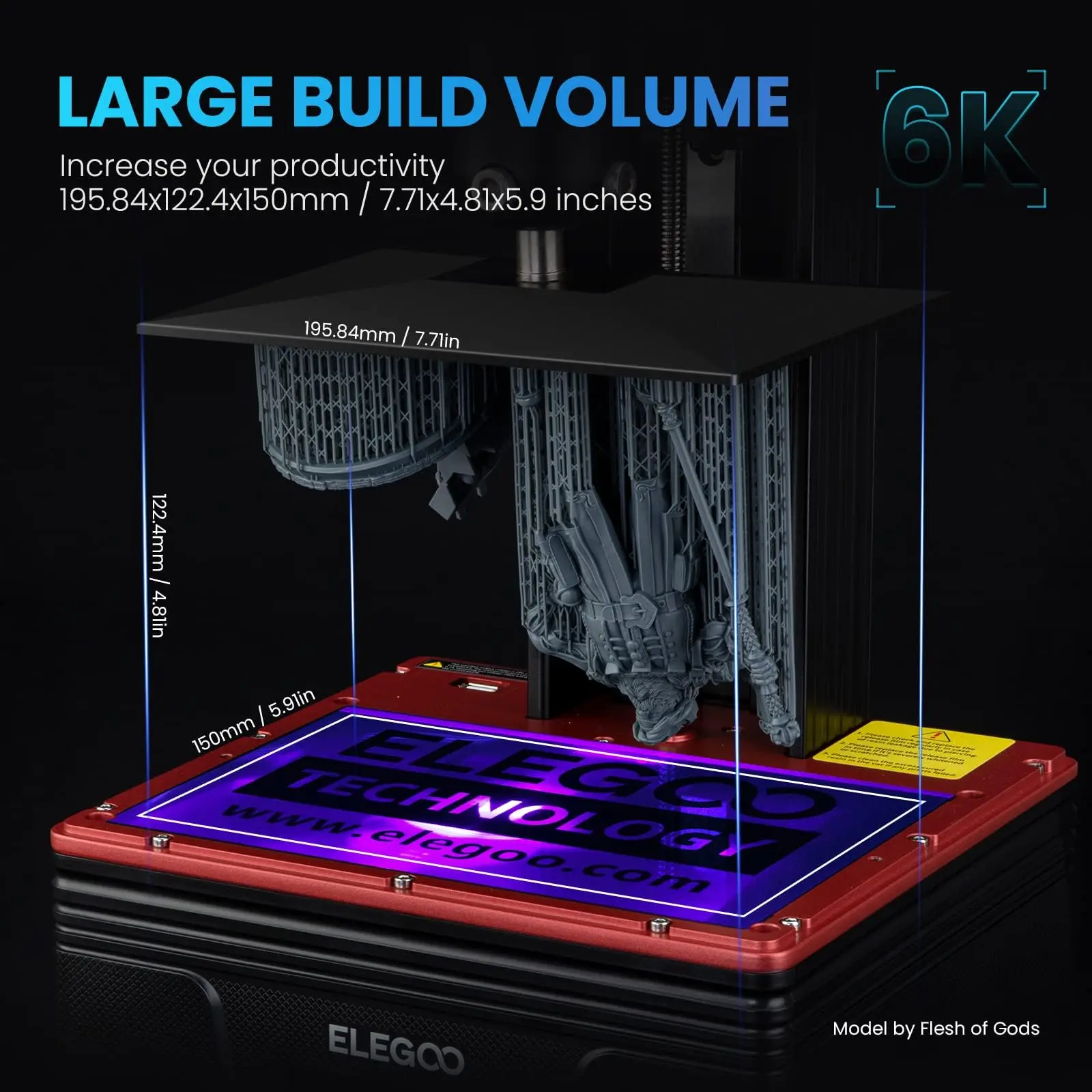 ELEGOO Mars 4 Mars Max MSLA 3D Printer, Desktop Resin 3D Printer with 7-Inch 9K Monochrome LCD