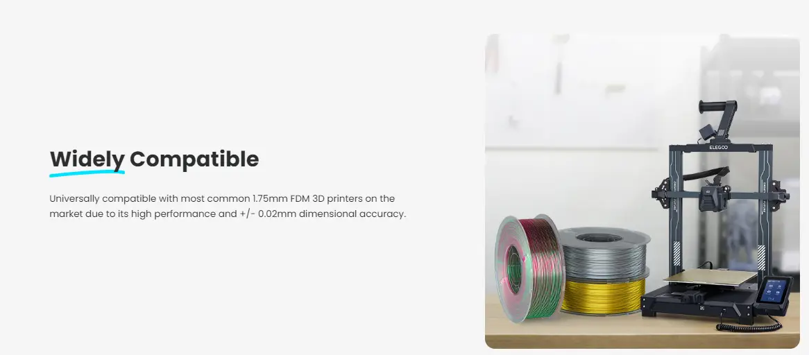 ELEGOO SILK PLA Filament color ,High Reliability , for Most FDM 3D Printers,Accurate & Consistent Dimension