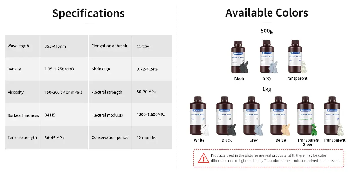 Anycubic Standard Resin 1kg: High Precision 3D Printing,High Precision & Rapid Photopolymer for 8K Capable