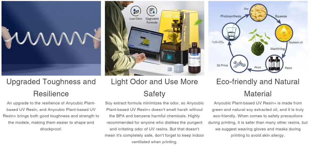 ANYCUBIC  ECO Plant-Based Resin UV RESIN,Low Odor, Photopolymer Resin for LCD 3D Printing,1kg multipel color