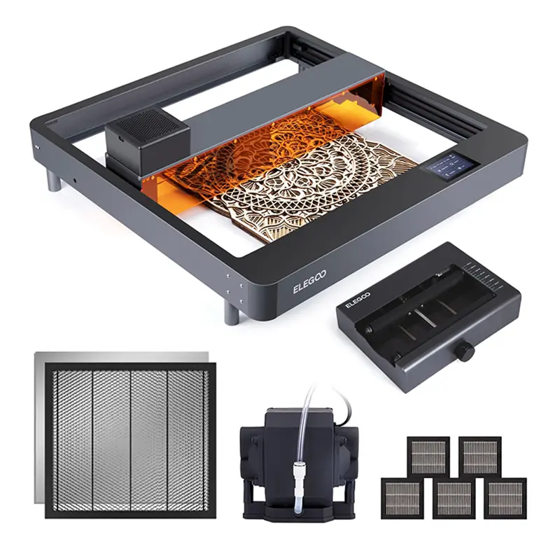 ELEGOO PHECDA 10W Laser Engraver & Cutter with Air Assist, CNC Laser Engraving and Cutting Machine for Wood and Metal, Dark Acrylic, 400x400mm Engraving Area (Basic)